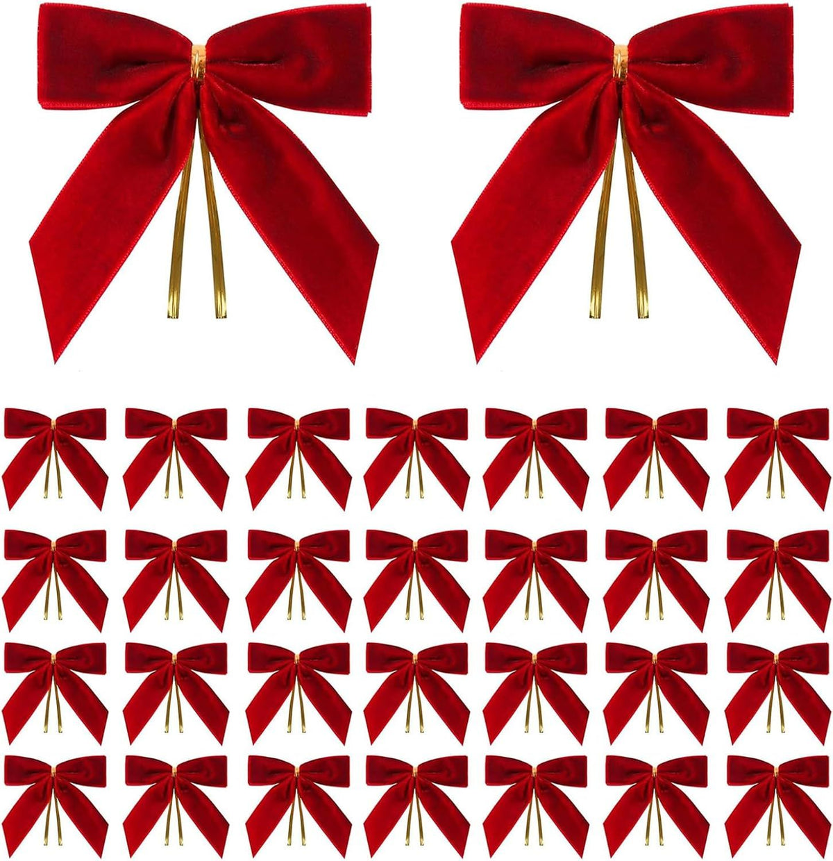 30PCS Velvet Red Small Christmas Bows for Christmas Tree Decorations ，Premium Twist Tie Bows for Xmas Tree, Wreaths, Gifts, Wedding & Holiday Decor (Red/3.5 * 3.5Inch)