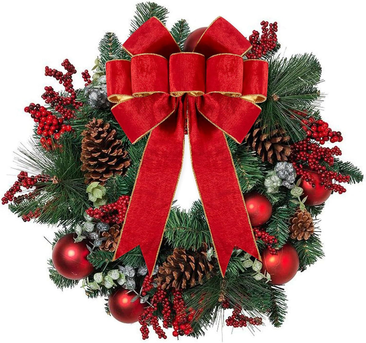 1Pack Large Christmas Bows Velvet Red Bows Holiday Red Christmas Bows Decorations for Wreath Velvet Bows Decor for Christmas Tree Topper, Front Door, Outdoor(14 * 12 inch)