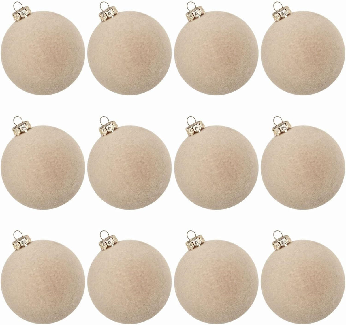 12pc Christmas Tree Hanging Balls Decoration Velvet Flocked 2.4Inch Plastic Balls Ornaments Vintage Shatterproof for Xmas Party Holiday (Beige)