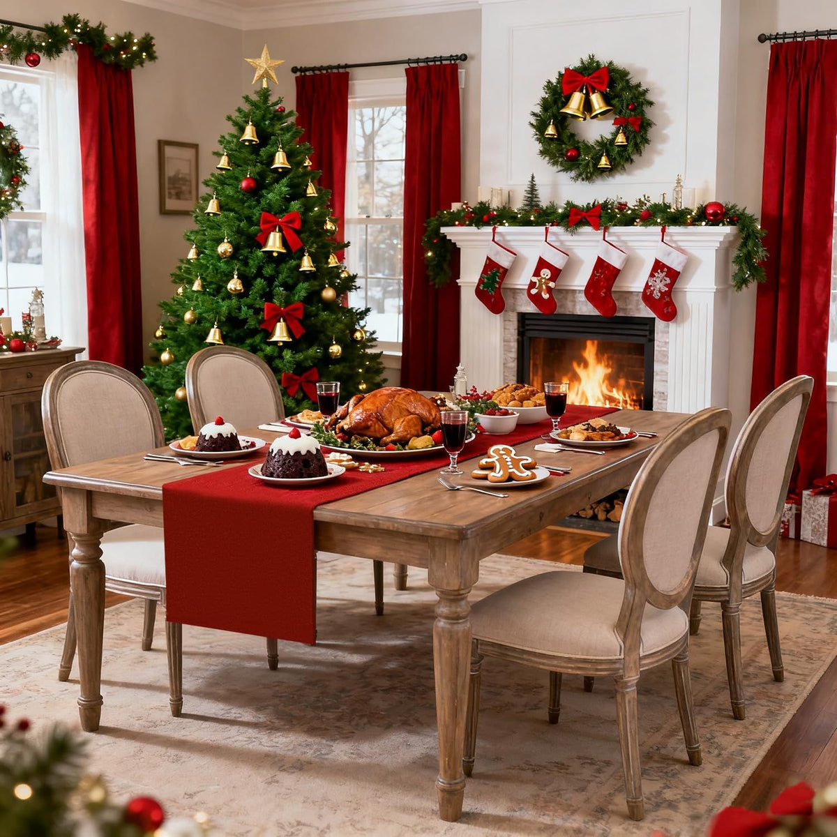 Christmas Table Runner, 14 x 72 Inches Red Table Runner Rustic Burlap Christmas Runner for Xmas, Valentine's Day, Wedding, Home Indoor Outdoor Dinner Party Decorations