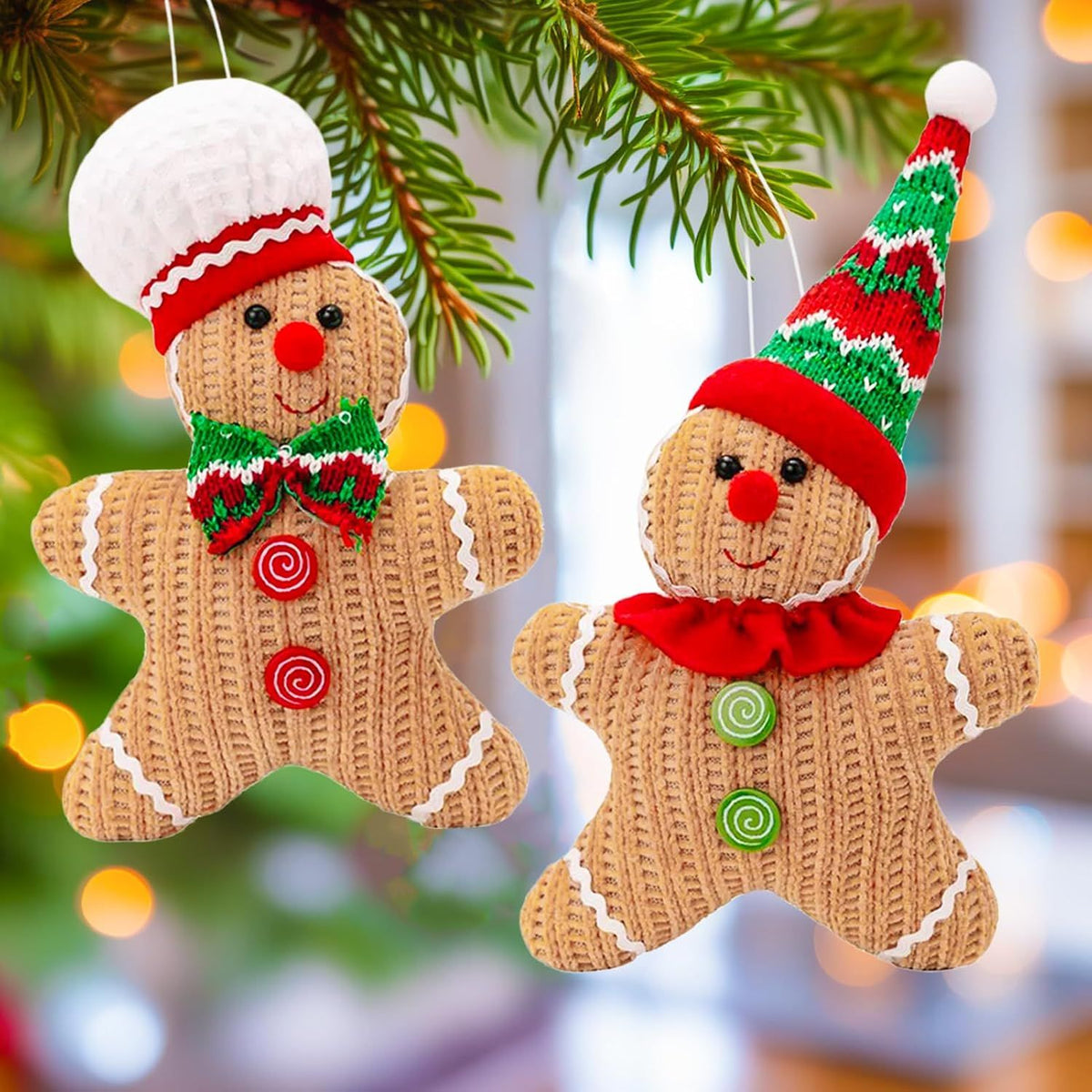 2PCS Gingerbread Christmas Ornaments, Gingerbread Man Decorations for Christmas Tree, Xmas Hanging Decor Keepsake Gifts