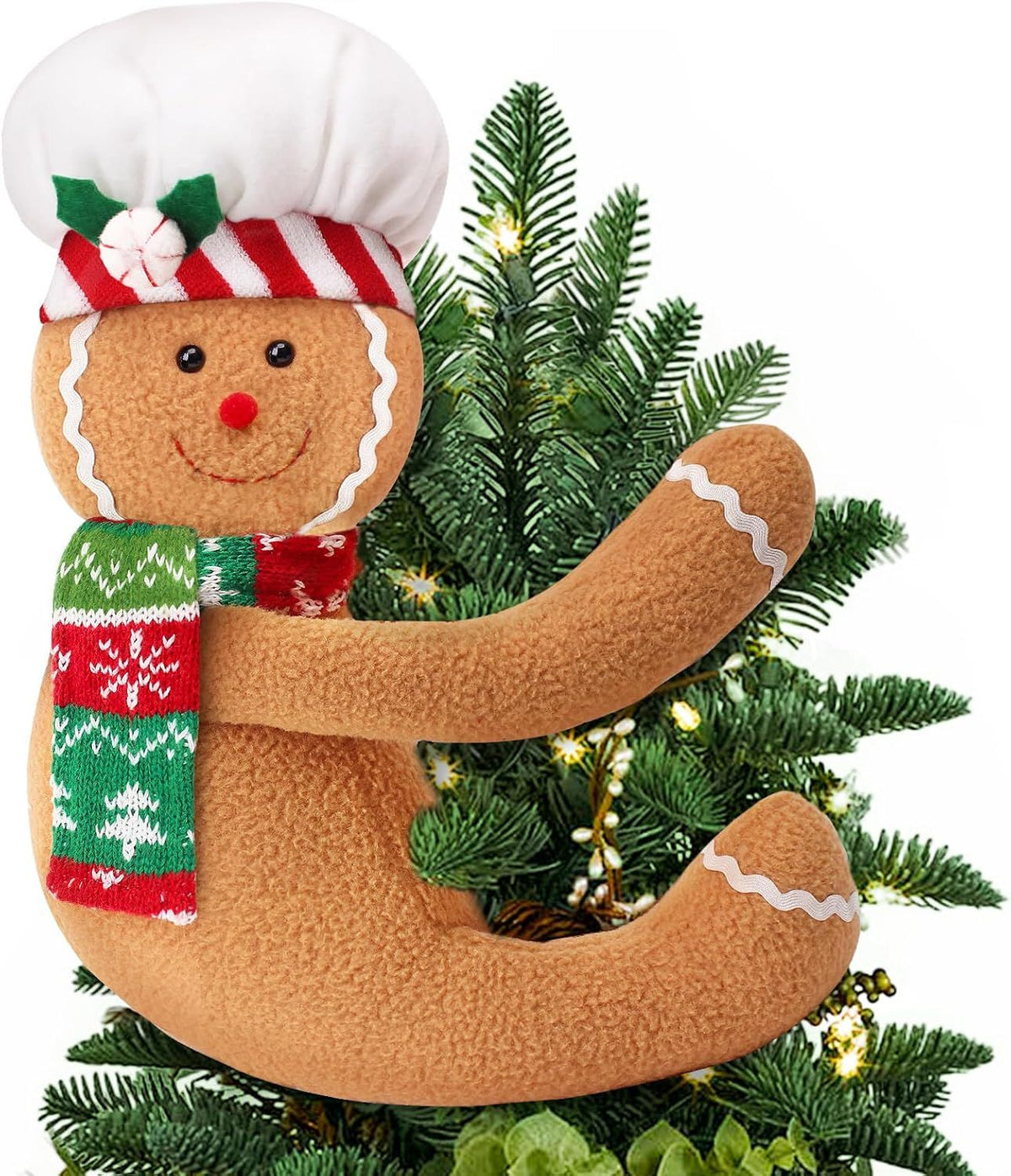 Gingerbread Tree Topper,Gingerbread Christmas Decoration,Plush Stuffed Gingerbreads Man Ornaments for Tree Wine Bottle Curtain Holiday Decor