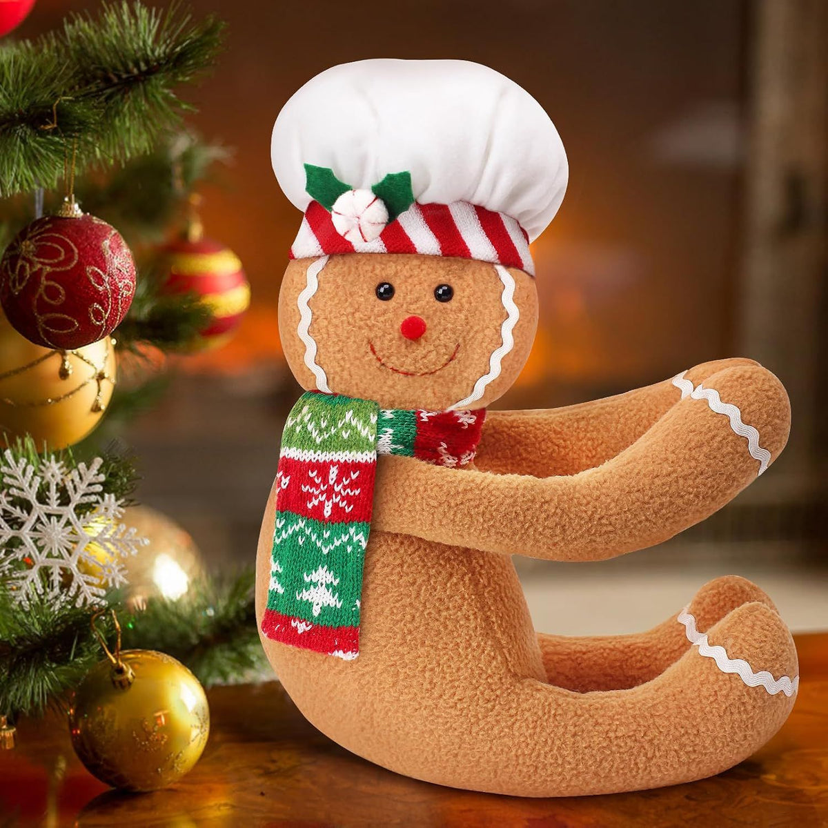 Gingerbread Tree Topper,Gingerbread Christmas Decoration,Plush Stuffed Gingerbreads Man Ornaments for Tree Wine Bottle Curtain Holiday Decor