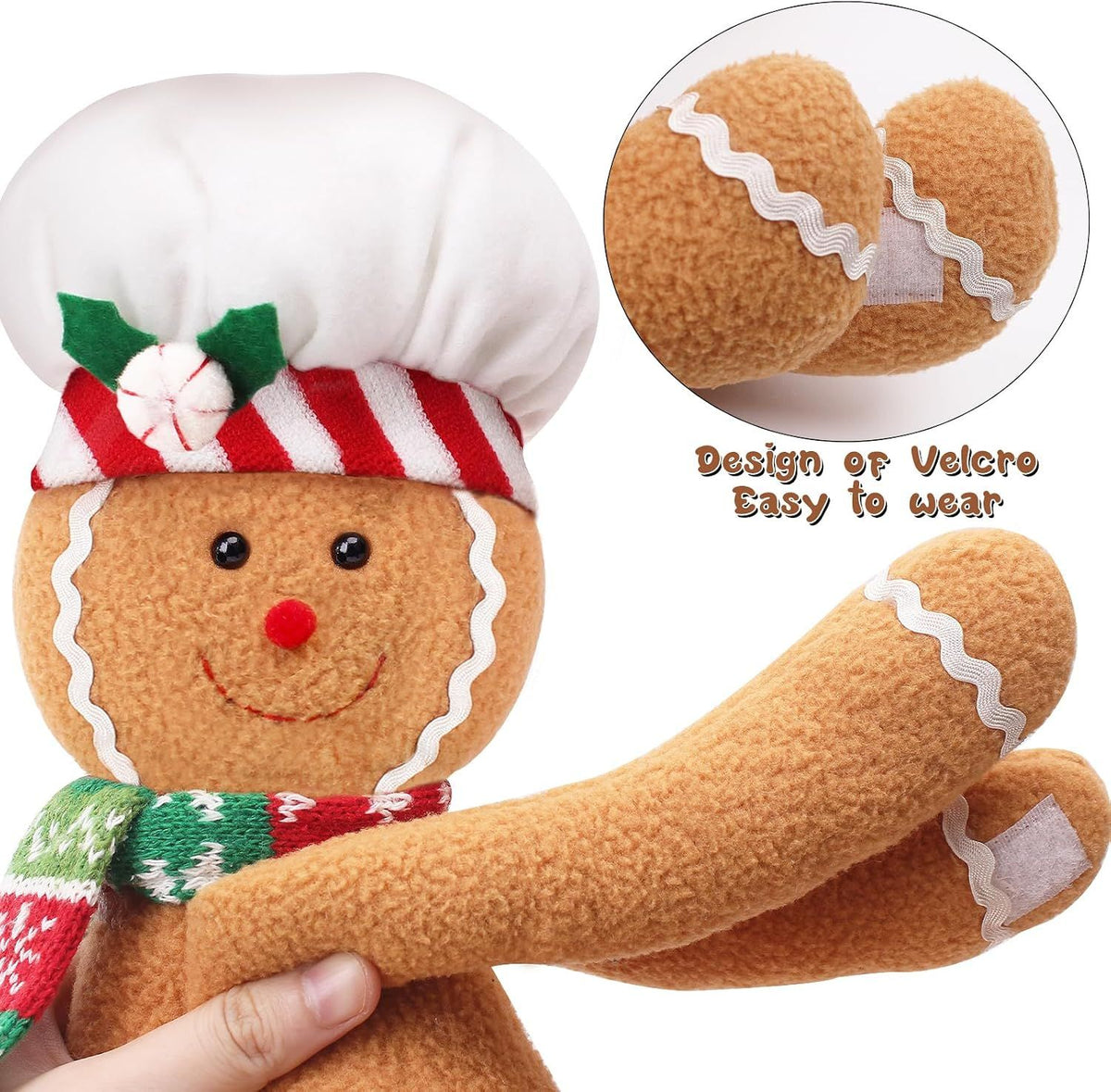 Gingerbread Tree Topper,Gingerbread Christmas Decoration,Plush Stuffed Gingerbreads Man Ornaments for Tree Wine Bottle Curtain Holiday Decor