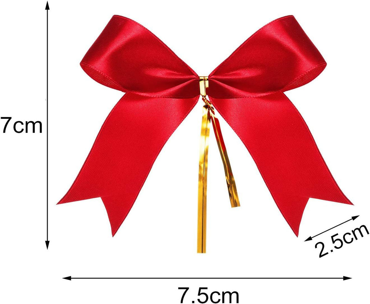 72 Pieces Christmas Red Bow Ribbon Mini Bow Tie 3'' Wreath Ribbon Bow Ornaments for Xmas Christmas Tree Garland Decoration