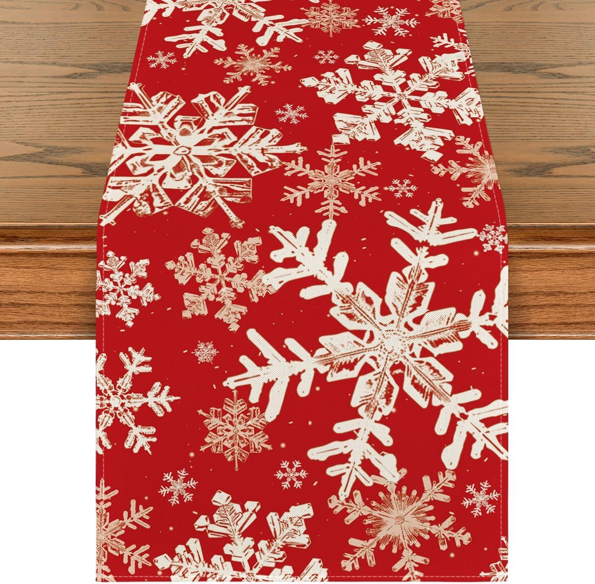Red Snowflakes Christmas Table Runner, Winter Holiday Kitchen Dining Table Decoration for Home Party Decor 13x72 Inch