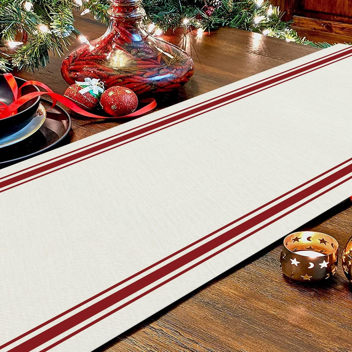 Christmas Table Runner Simple Stripe Merry Christmas Long Runners for Winter Xmas Home Kitchen Dining Table Decoration 13 x 72 Inch