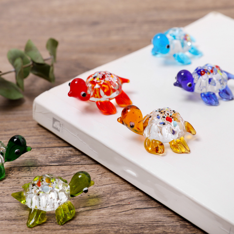 6PCS Handmade Tiny Turtle Hand Blown Glass Ornaments Gifts Decor Collectible Figurine Gardens(Turtle)
