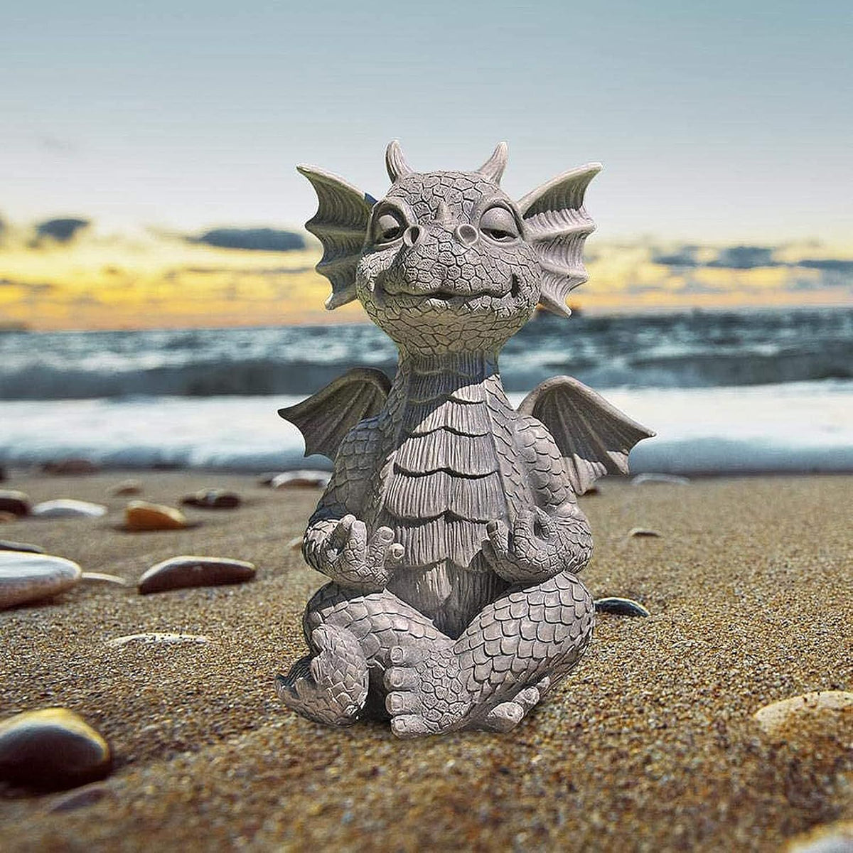 Garden Dragon Statue, Funny Meditation Dragon and Figurines Holding Lamp Sleeping Zen Yoga Ornaments Outdoor Yard Outdoor