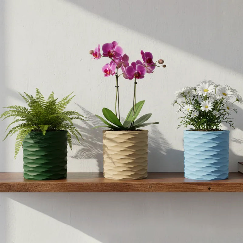 3D Printed Modern Wave Flower Pot - Water-Storing Twist Base