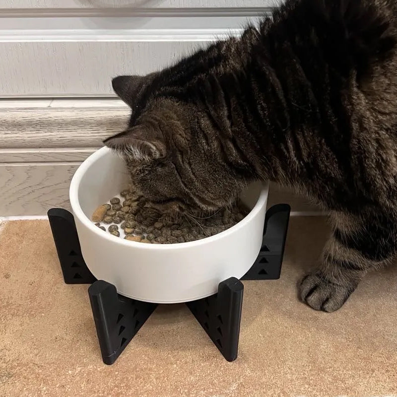 Elevator Pet Bowl, Neck Support Food Bowl, Easy to Clean (Elevator Cat Bowl), Black and White