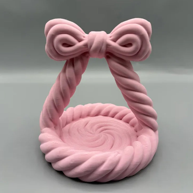 3D Printed Charming Bow Jewelry Tray - Twisted Hemp Rope Storage Tray, 
pink