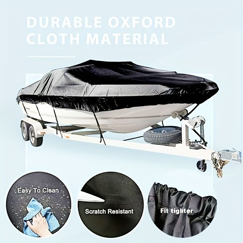 Trailerable Boat Cover – 600DHeavy Duty Waterproof Tarp with Storage Bag, Designed for V-Hull, Fish & Ski, Runabout, Bass & Fishing Boats,23-25FTBlack