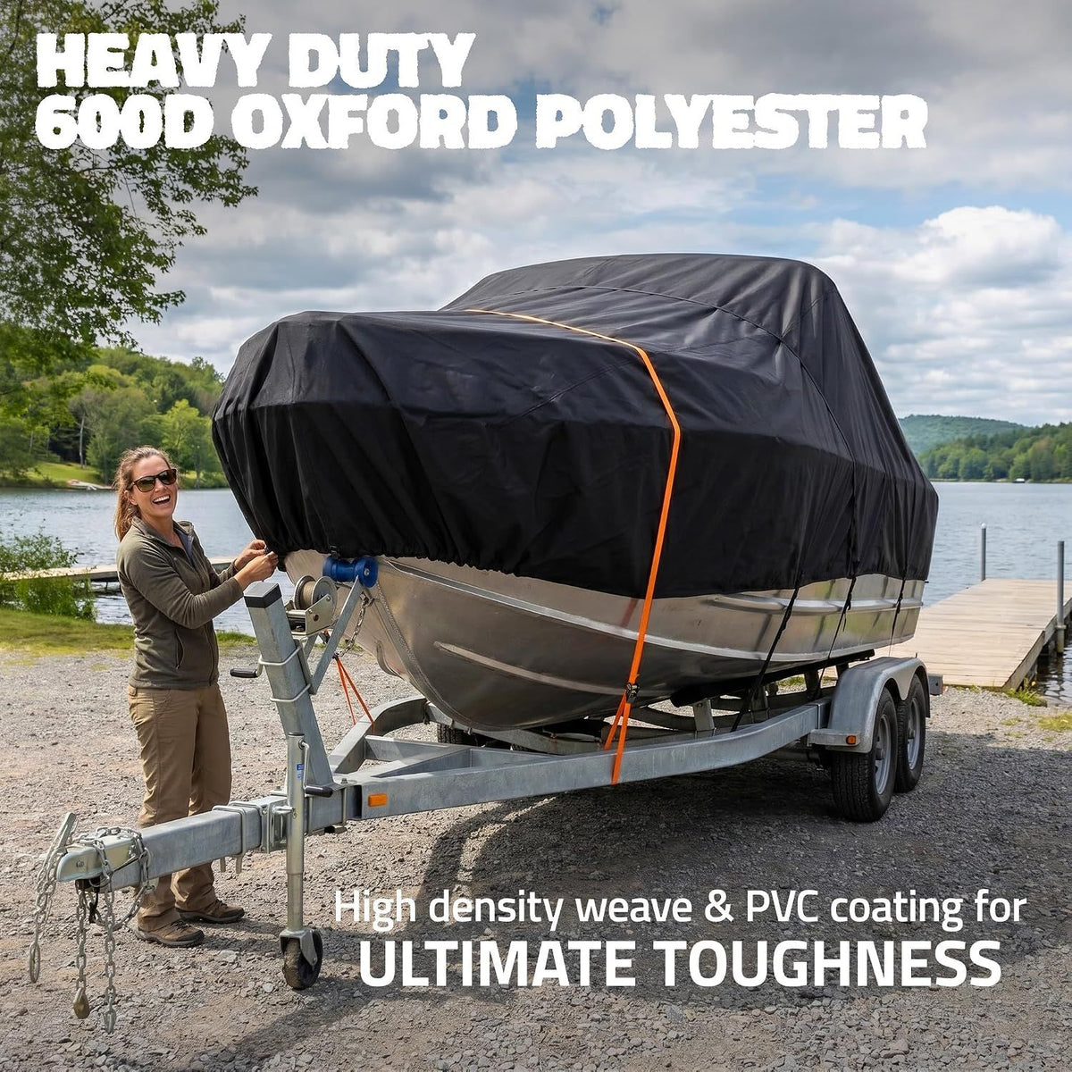 600D Heavy Duty Waterproof Wide Boat Cover, Silver, 25-27FT, 948*570cm