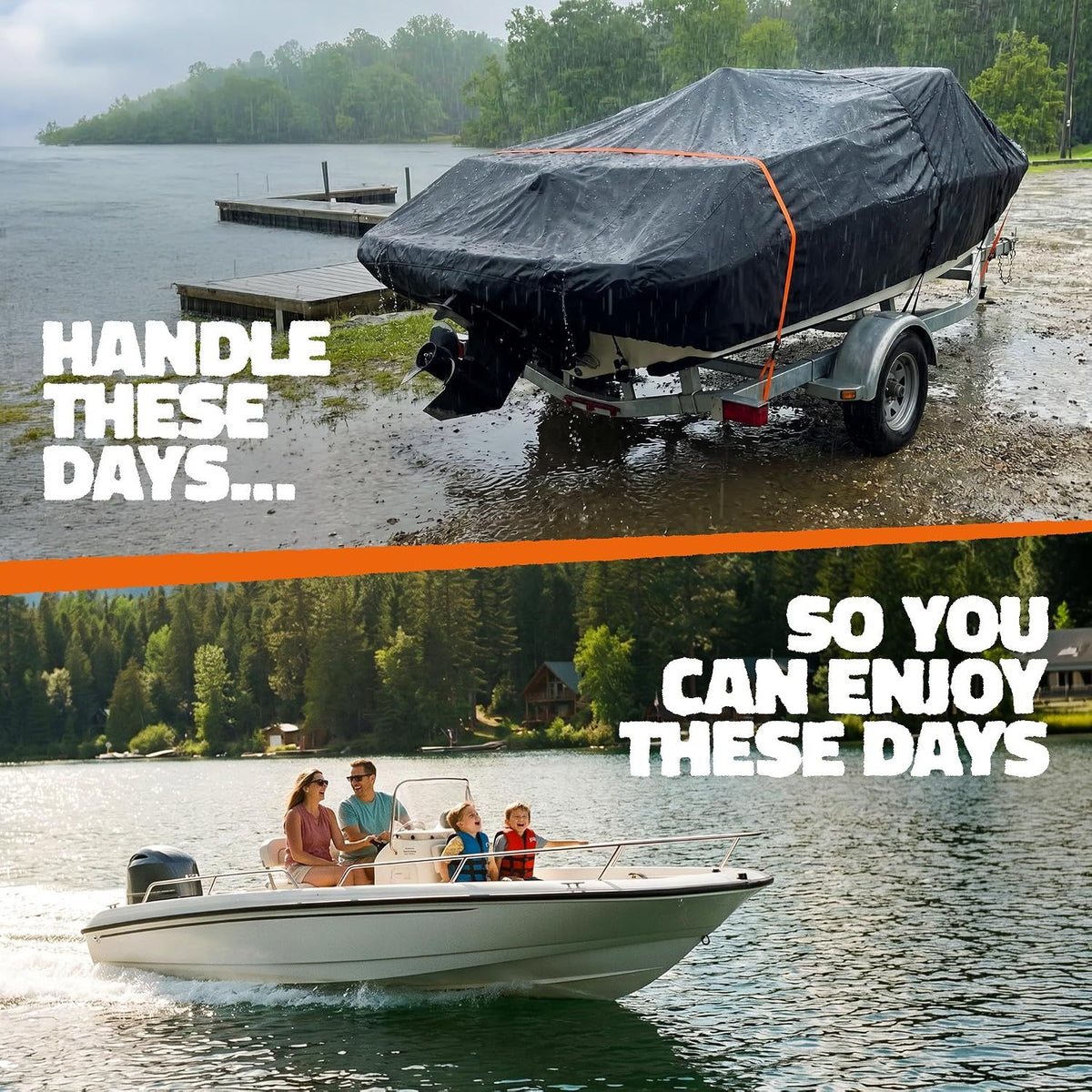600D Heavy Duty Waterproof Wide Boat Cover, Silver, 25-27FT, 948*570cm