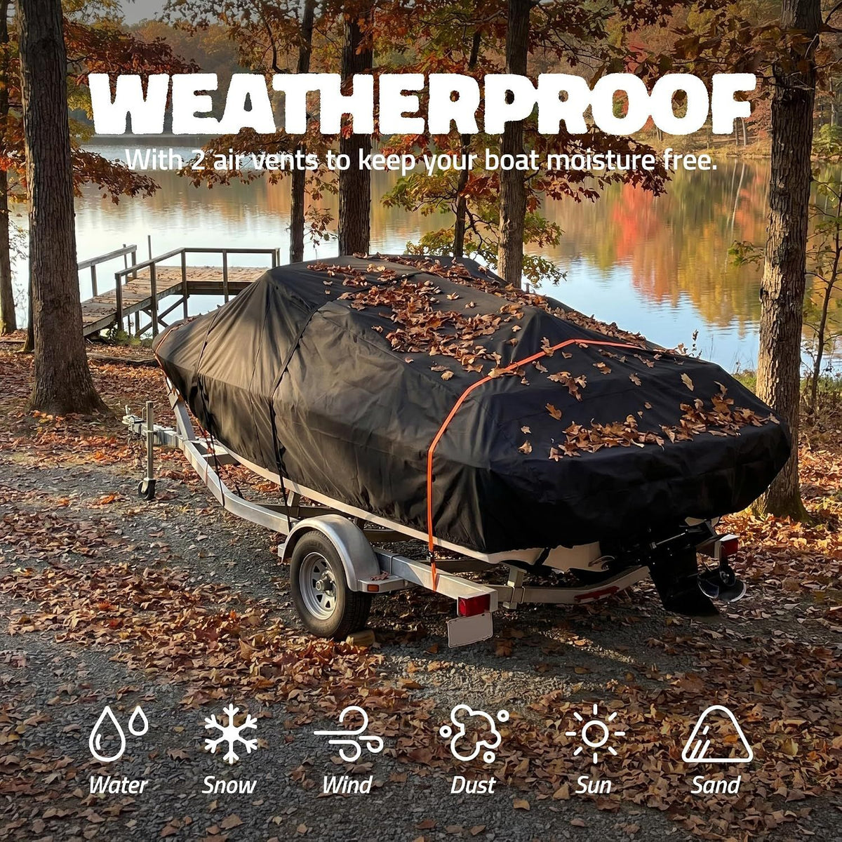600D Heavy Duty Waterproof Wide Boat Cover, Silver, 25-27FT, 948*570cm