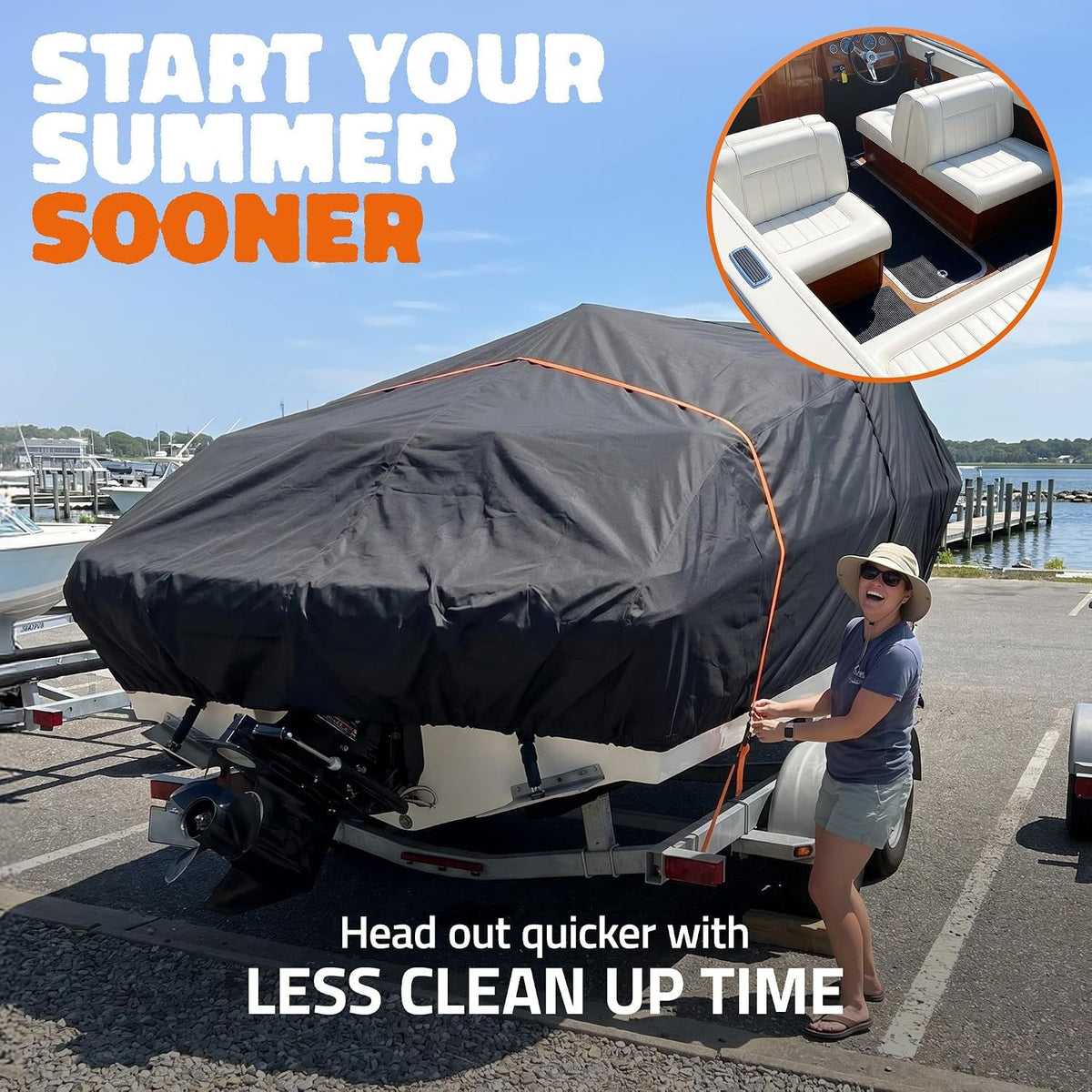 600D Heavy Duty Waterproof Wide Boat Cover, Silver, 25-27FT, 948*570cm