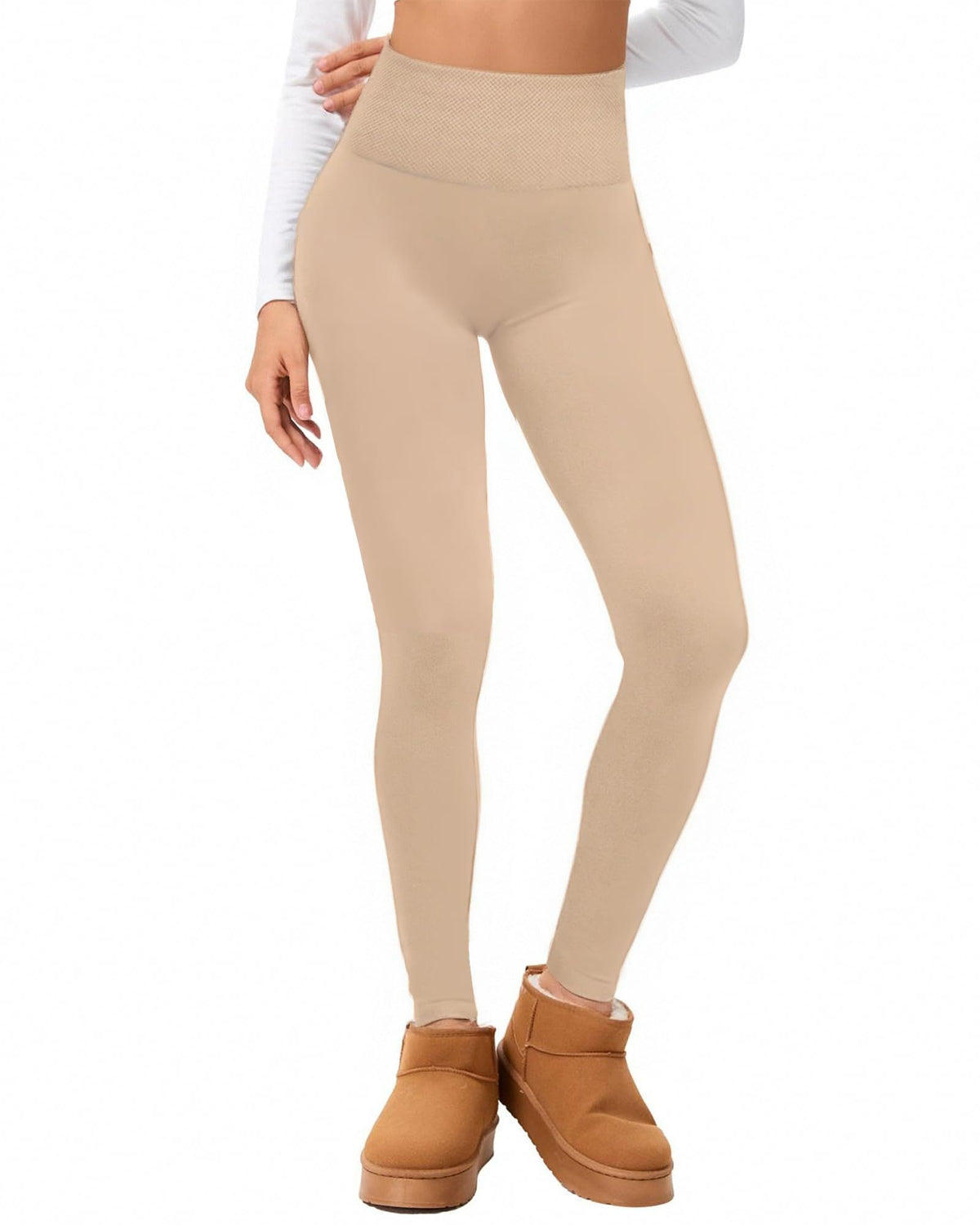 oatmeal color AU16 Women Lyocell High Waist Thermal Long Johns, Fleece Lined Slim Fit Base Layer Pants, Stretchy Warm Inner Thermal Leggings for Autumn Winter