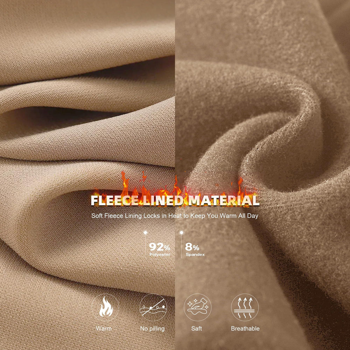 oatmeal color AU16 Women Lyocell High Waist Thermal Long Johns, Fleece Lined Slim Fit Base Layer Pants, Stretchy Warm Inner Thermal Leggings for Autumn Winter