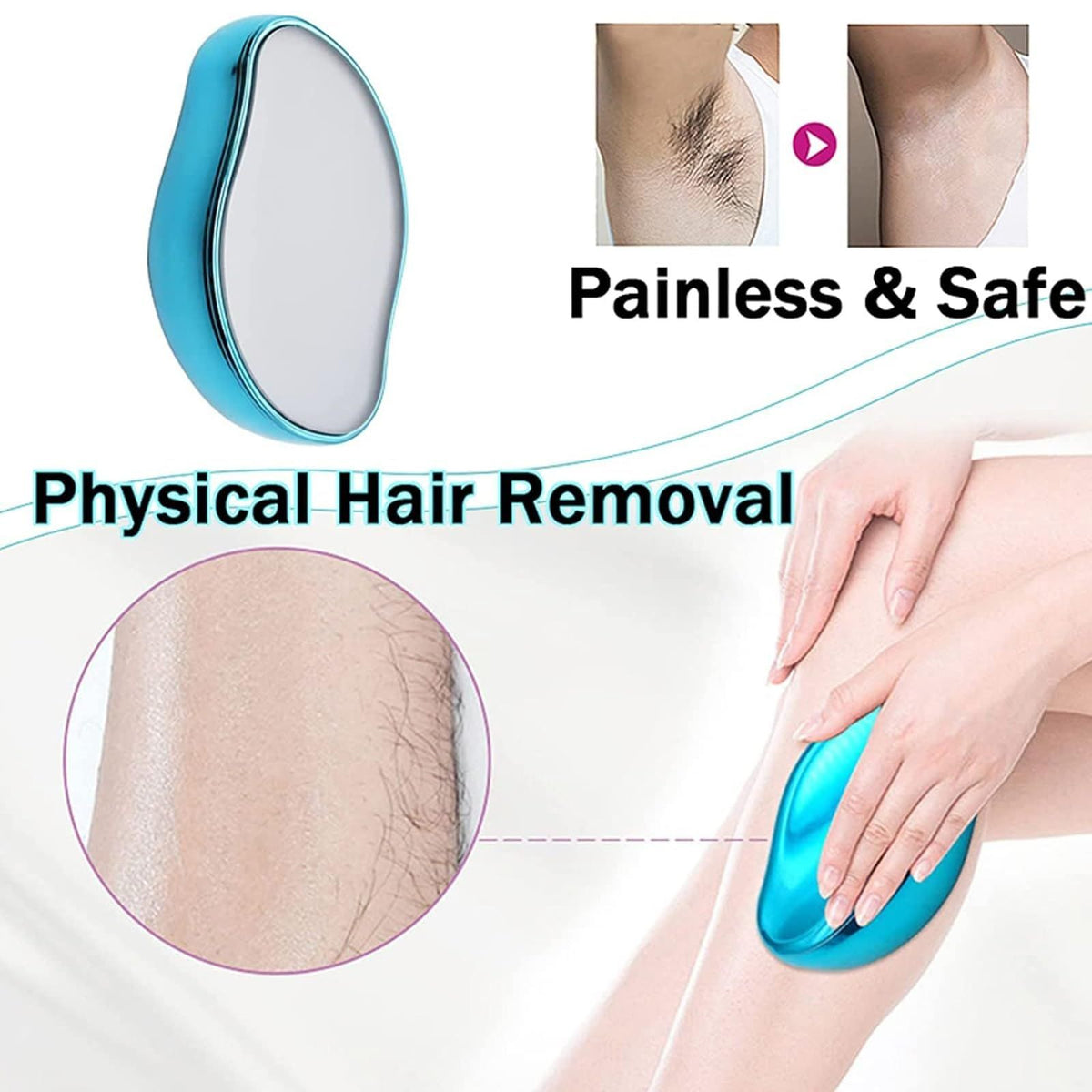 Blue Crystal Hair Eraser for Women Men, Reusable Painless Body Hair Remover, Portable Exfoliation Epilator Tool to Remove Hair on Arms Legs Back