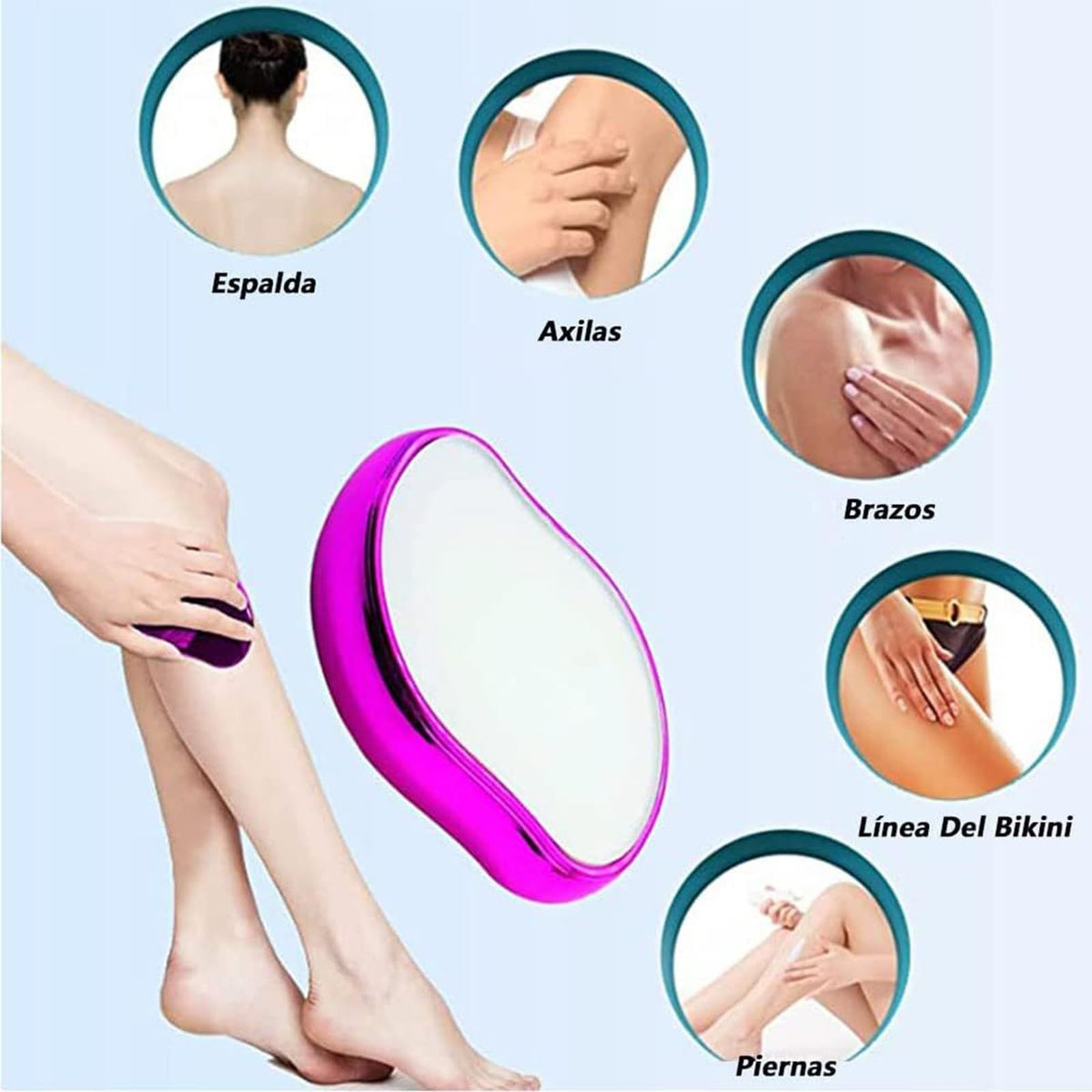 Pink Crystal Hair Eraser for Women Men, Reusable Painless Body Hair Remover, Portable Exfoliation Epilator Tool to Remove Hair on Arms Legs Back