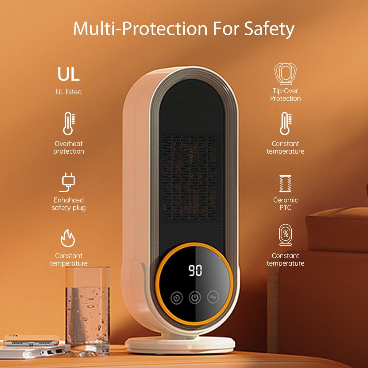 Space Heaters for Indoor Use with Remote, 2s Efficient Heating, Overheat & Tilt Protection, 1200W PTC Ceramic Portable Heater with Display, Timer, Two-Speed, Electric Heater for Bedroom Office,Basic Version