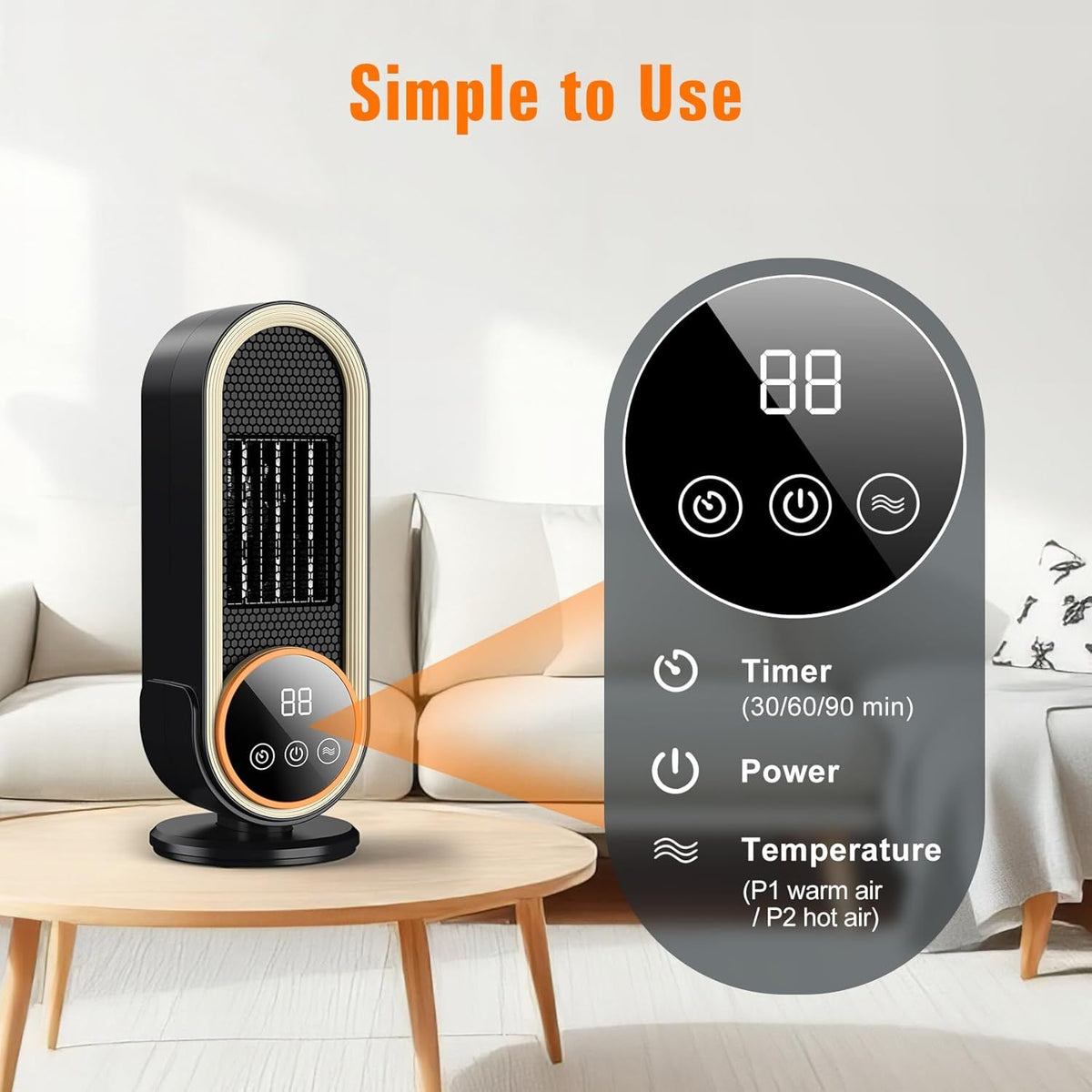 Space Heaters for Indoor Use with Remote, 2s Efficient Heating, Overheat & Tilt Protection, 1200W PTC Ceramic Portable Heater with Display, Timer, Two-Speed, Electric Heater for Bedroom Office,Basic Version