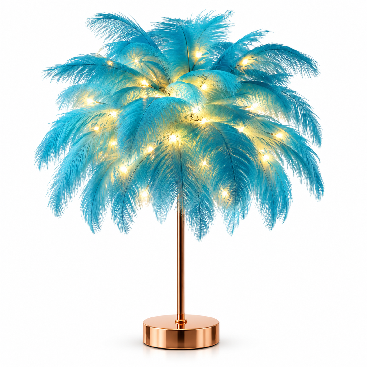 Ostrich Feather Table Lamp Pink, 80 Hand-Woven Natural Feathers, 3 Colour Temperature Touch Dimming, USB Rechargeable LED Bedside Lamp with Gold Metal Base