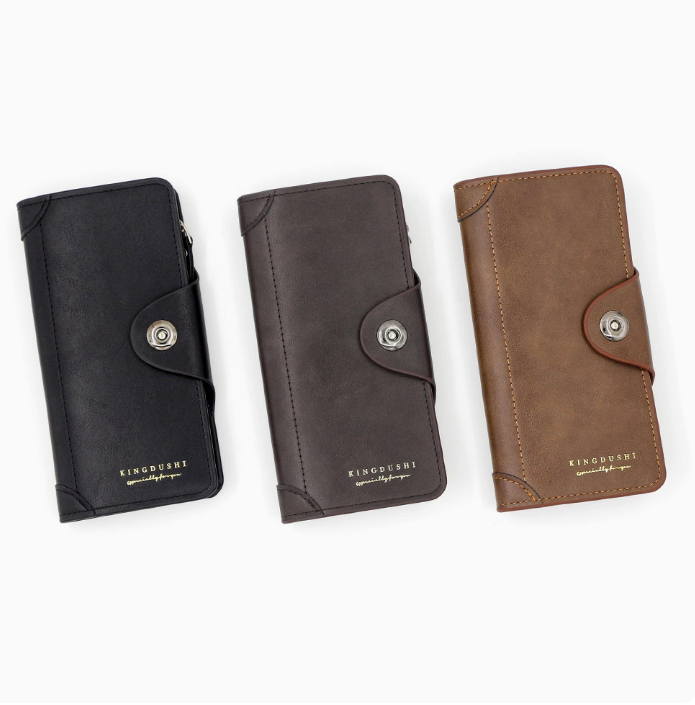 Light brown wallet for Men, High-End Stylish Long Leather Billfold with Magnetic Closure and Multiple Credit Card Slots, Ultra Thin Three-in-One Business Organizer