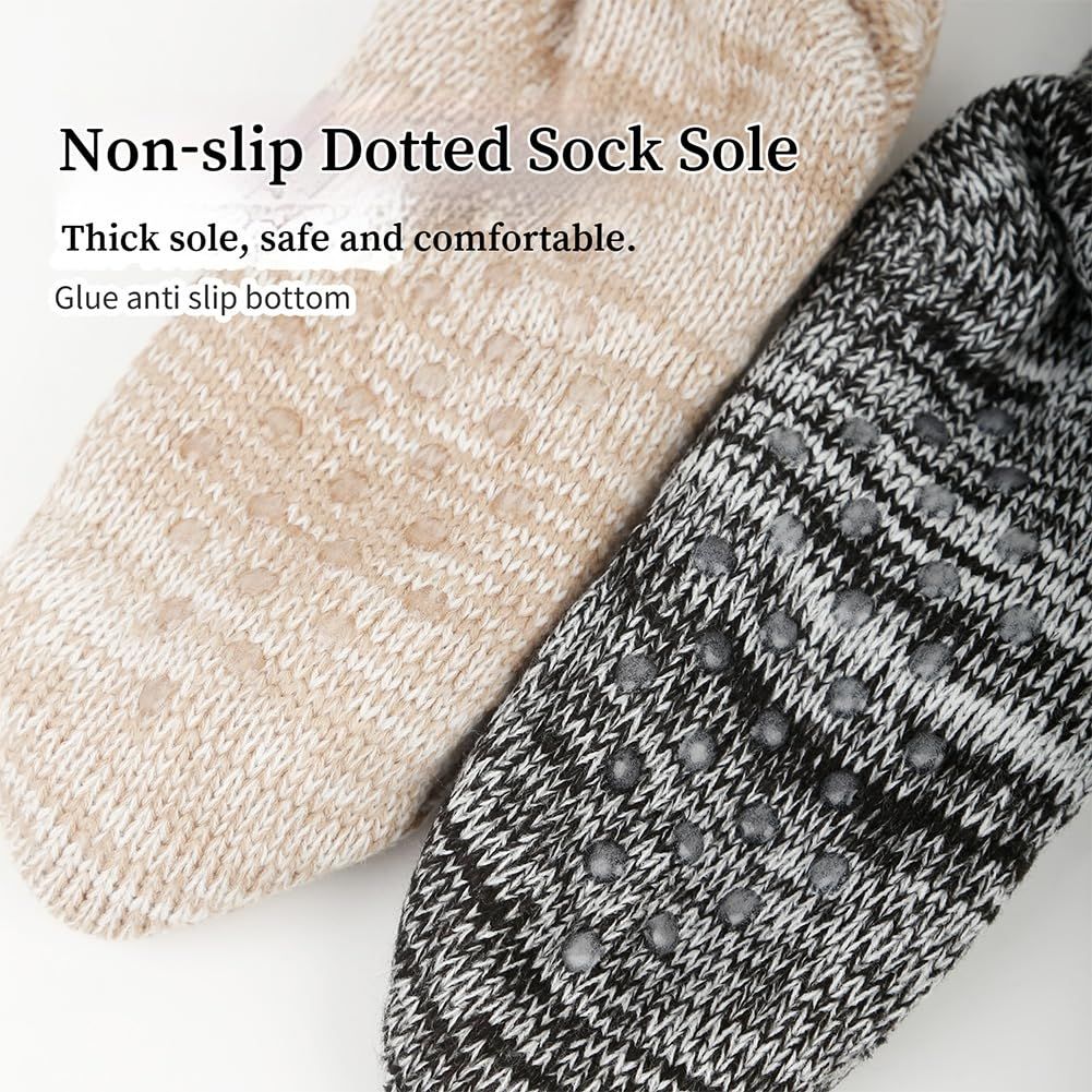 Extra thick white knitted slippers and socks for winter, fluffy cashmere warm floor socks, non-slip, comfortable and warm indoor socks, unisex.