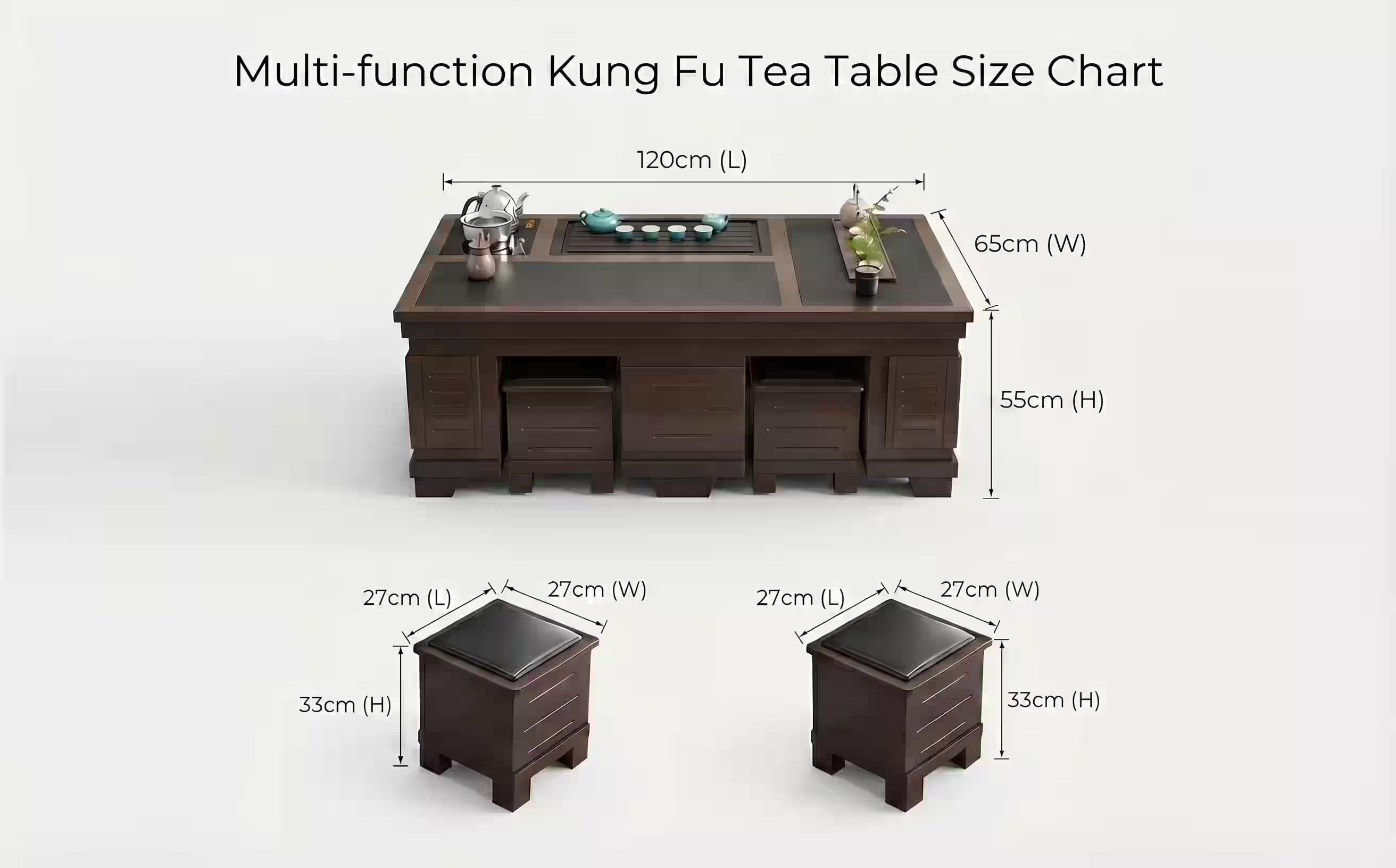 1.2m New Chinese Style Walnut Kung Fu Tea Table