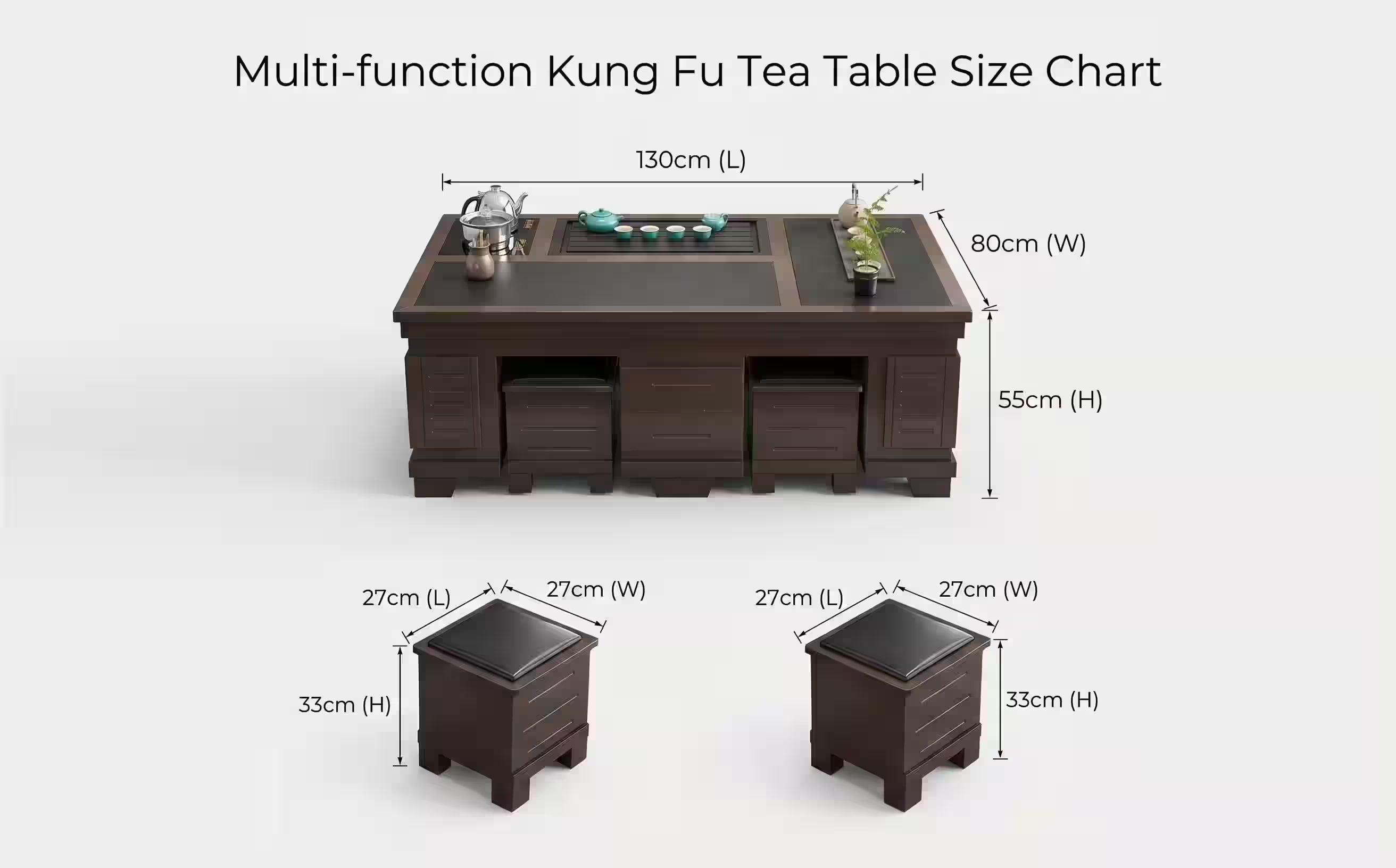 1.3m New Chinese Style Walnut Kung Fu Tea Table