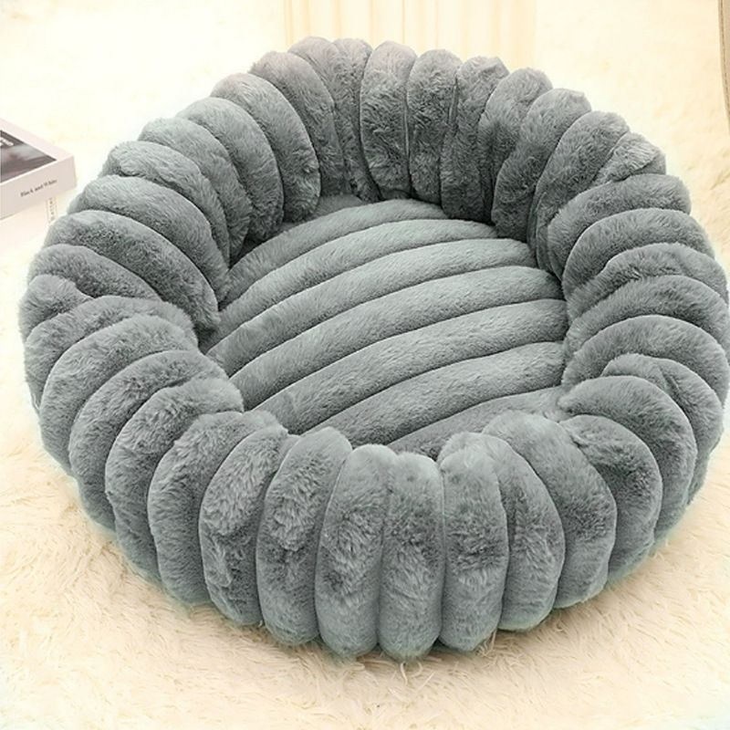 Plush Pet Bed Dark Grey Vertical Striped Round Nest, 40×40cm