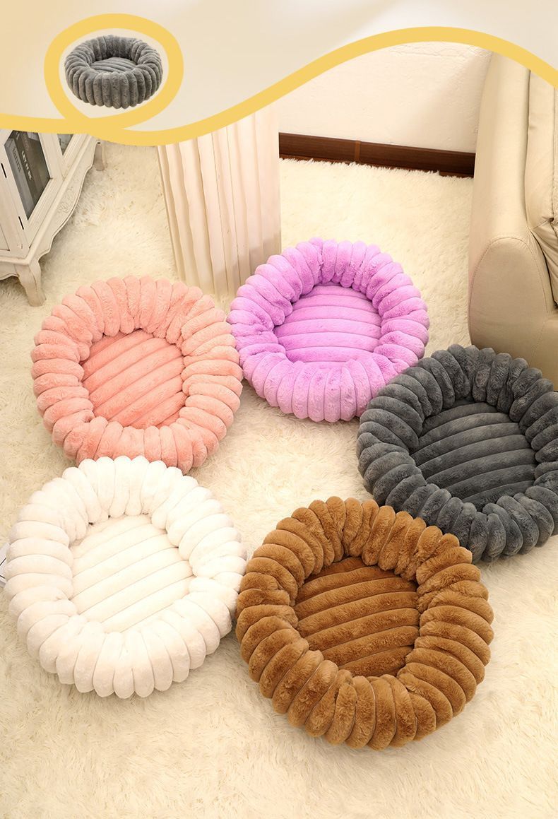 Plush Pet Bed Dark Grey Vertical Striped Round Nest, 40×40cm