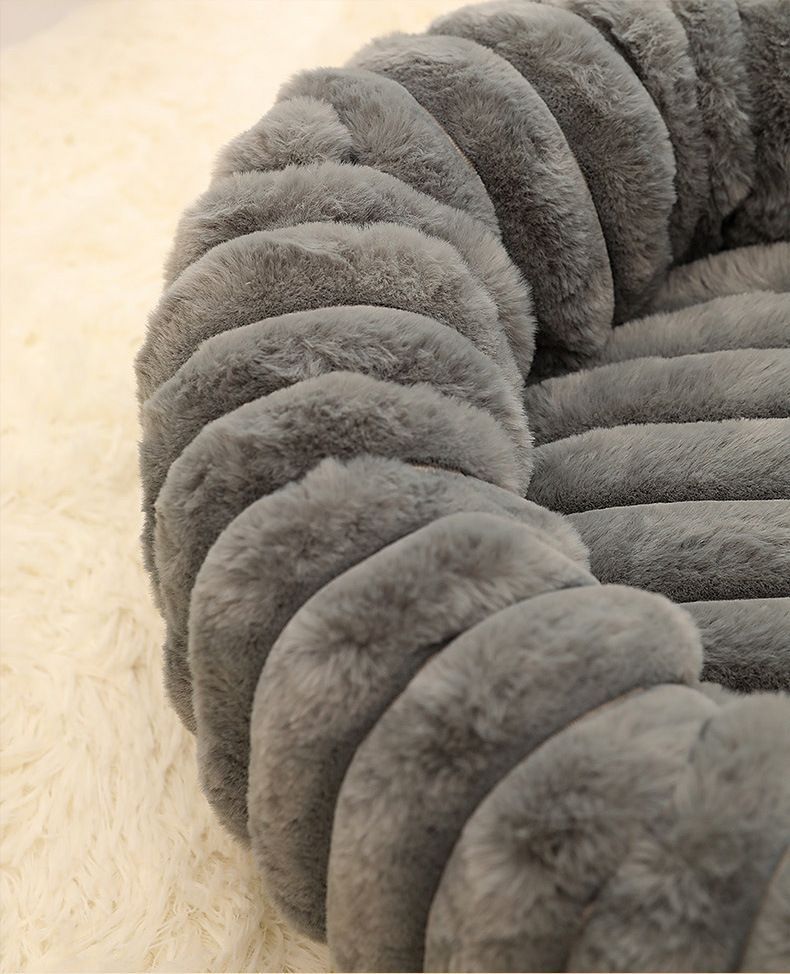 Plush Pet Bed Dark Grey Vertical Striped Round Nest, 40×40cm