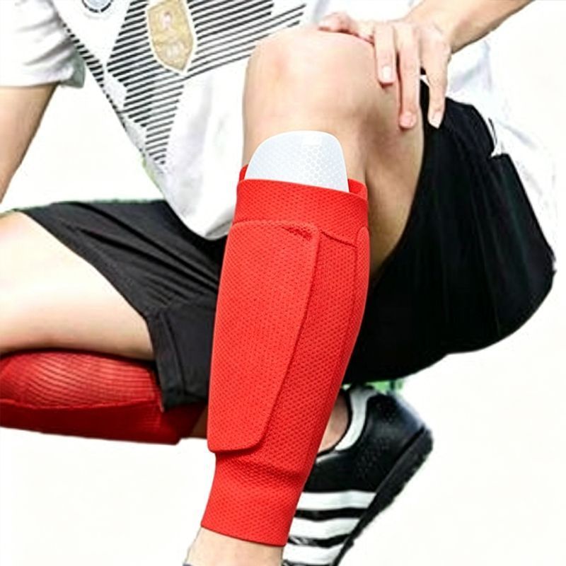 2 Pairs Soccer Shin Guard Sock Red Size M