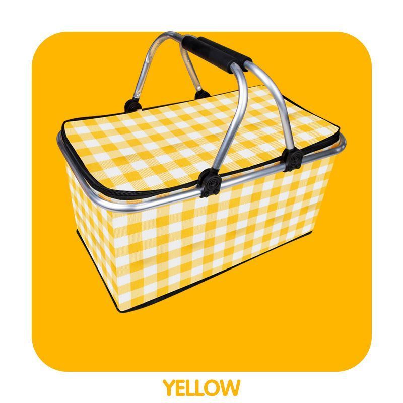 Thickened Foldable Aluminum Foil Insulated Picnic Basket-Yellow chequered pattern