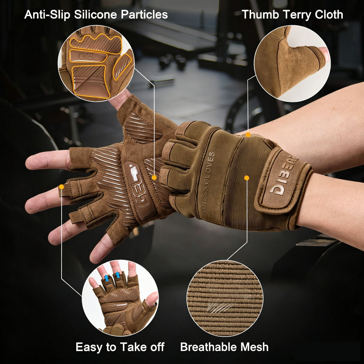 Fitness Protective Gloves, Army Green, Size L