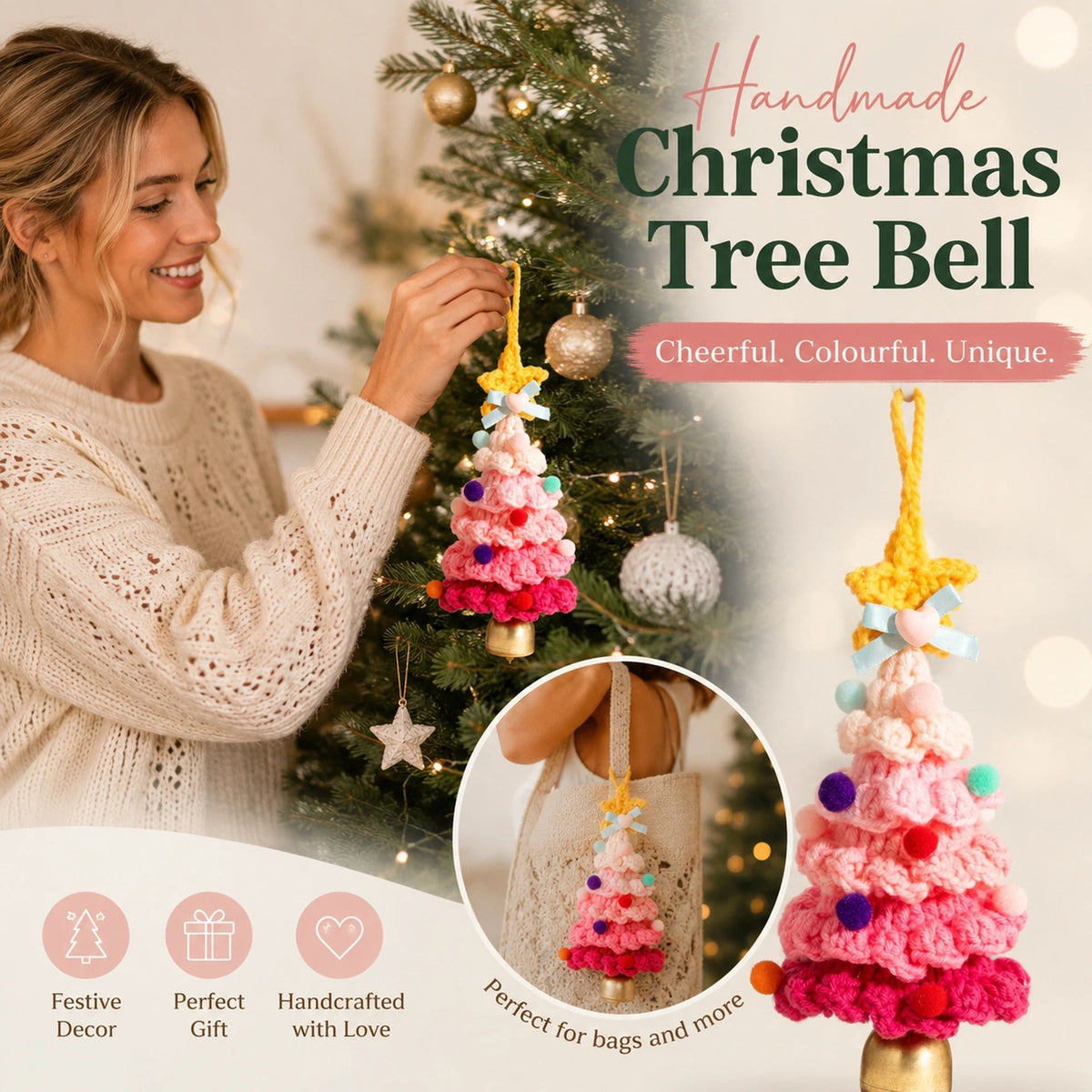 Crochet Xmas Tree Bell Ornament Style A, Perfect Christmas Gift