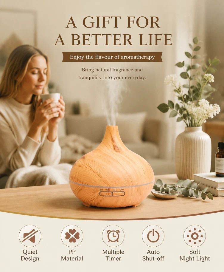 Onion Wood Grain Aroma Diffuser Combo B + Remote, 24V AU Plug, Festive Gift