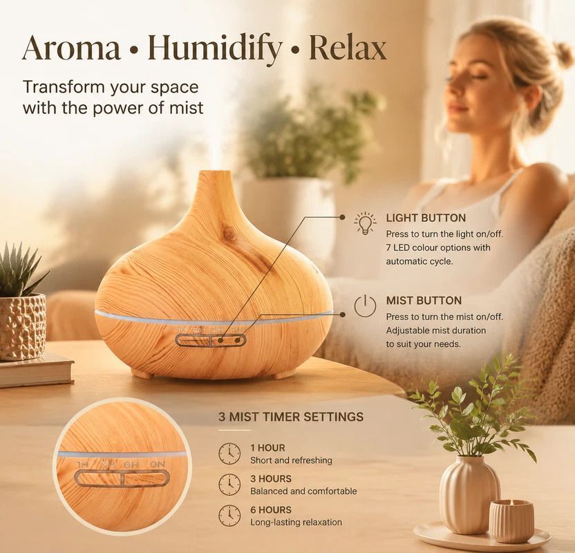 Onion Wood Grain Aroma Diffuser Combo B + Remote, 24V AU Plug, Festive Gift