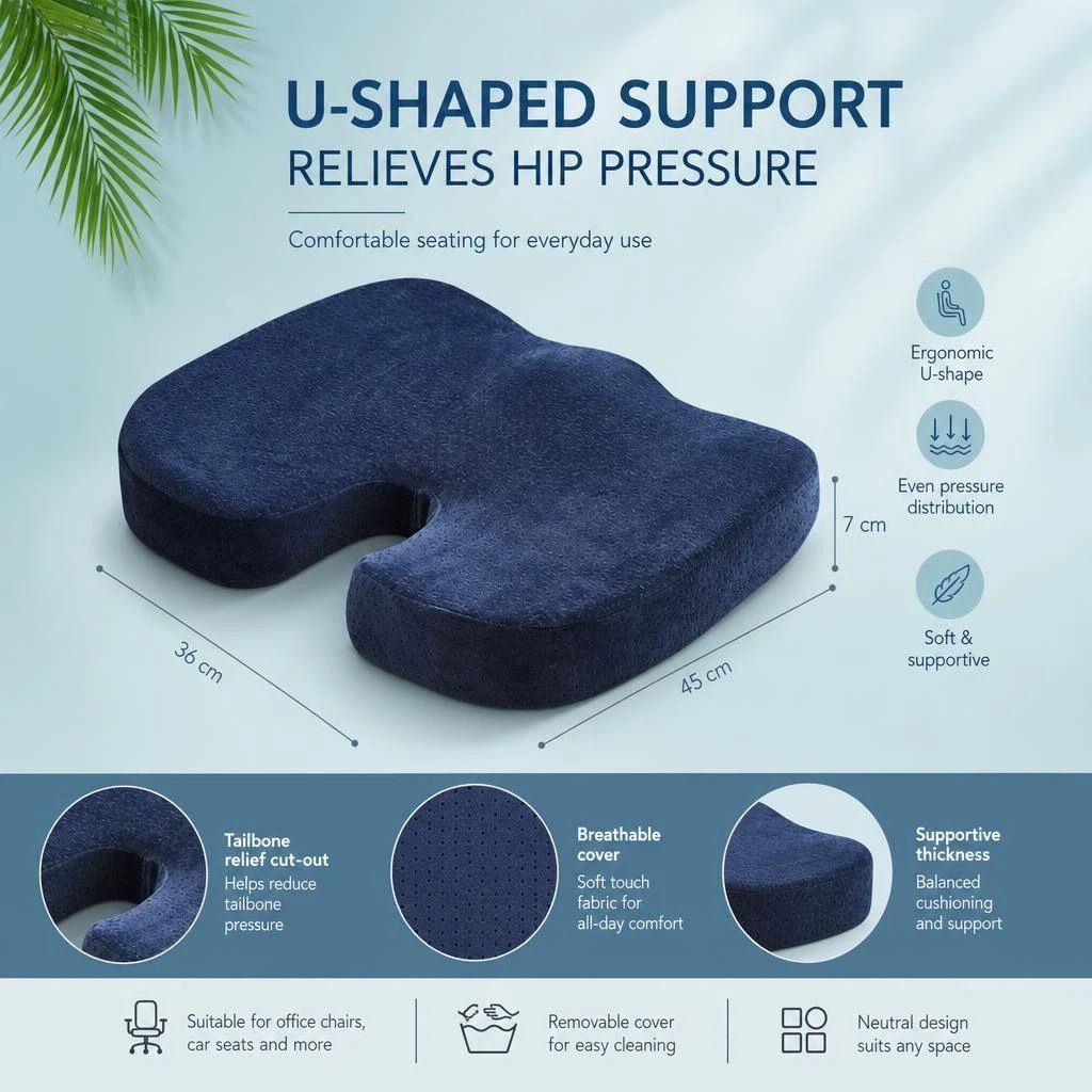 Mesh Black Seat & Lumbar Cushion Set 45x36x7, Full Body Sitting Support Gift