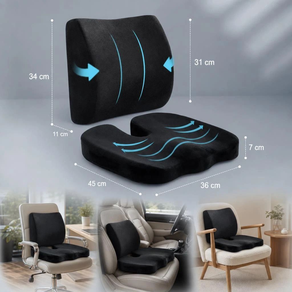 Black Crystal Velvet Seat Lumbar Cushion Pack 45x36x7, Ultra Soft Dual Support