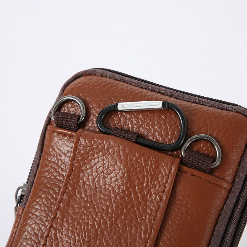 Multi-Purpose Leather Phone Waist Pack For Men, Black, Portable Daily Outdoor Shoulder Pouch