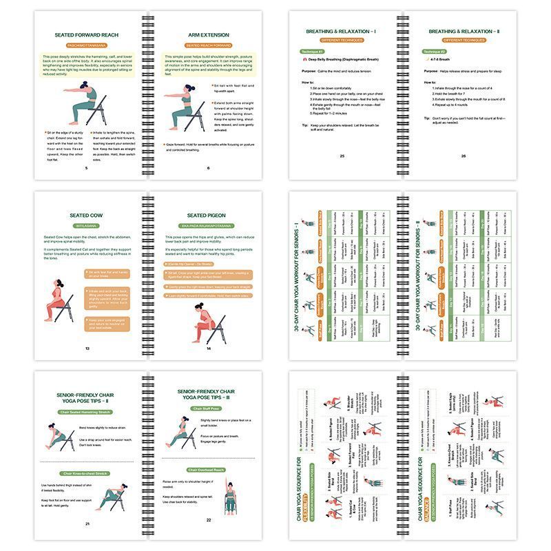 Two-Pack Coil Bound Senior Fitness Notebooks, Stable Strength Training & All-Round Improvement Yoga Guides