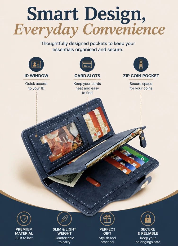 Dual Tone Solid Long Men Purse 2 Pcs Set, Magnetic Portable Multi-Slot Billfold, Exquisite Casual Gift Bundle, Blue & Grey