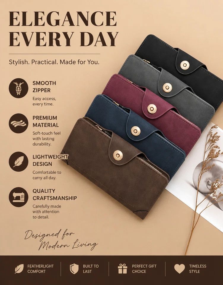 Two-Shade All-Solid Long Men Wallet 2 Pcs Combo, Magnetic Multi-Compartment Hand Clutch, Premium Festival Gift Option, Red & Coffee