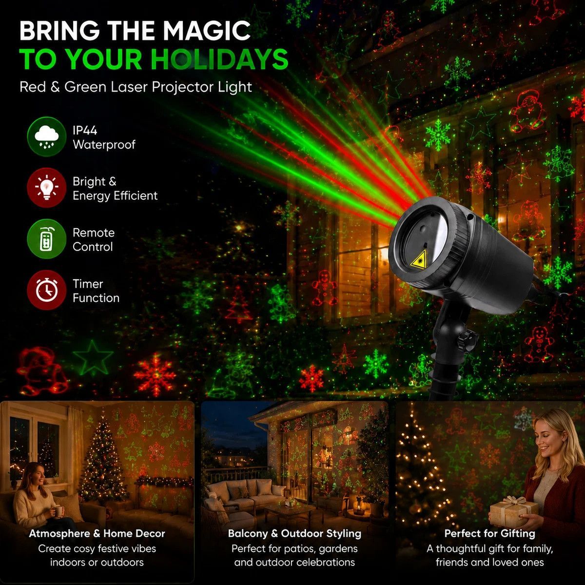 Outdoor Waterproof Red Green Laser Projector Light, Multi Pattern Christmas Halloween Yard Lamp, Nice Holiday Gift