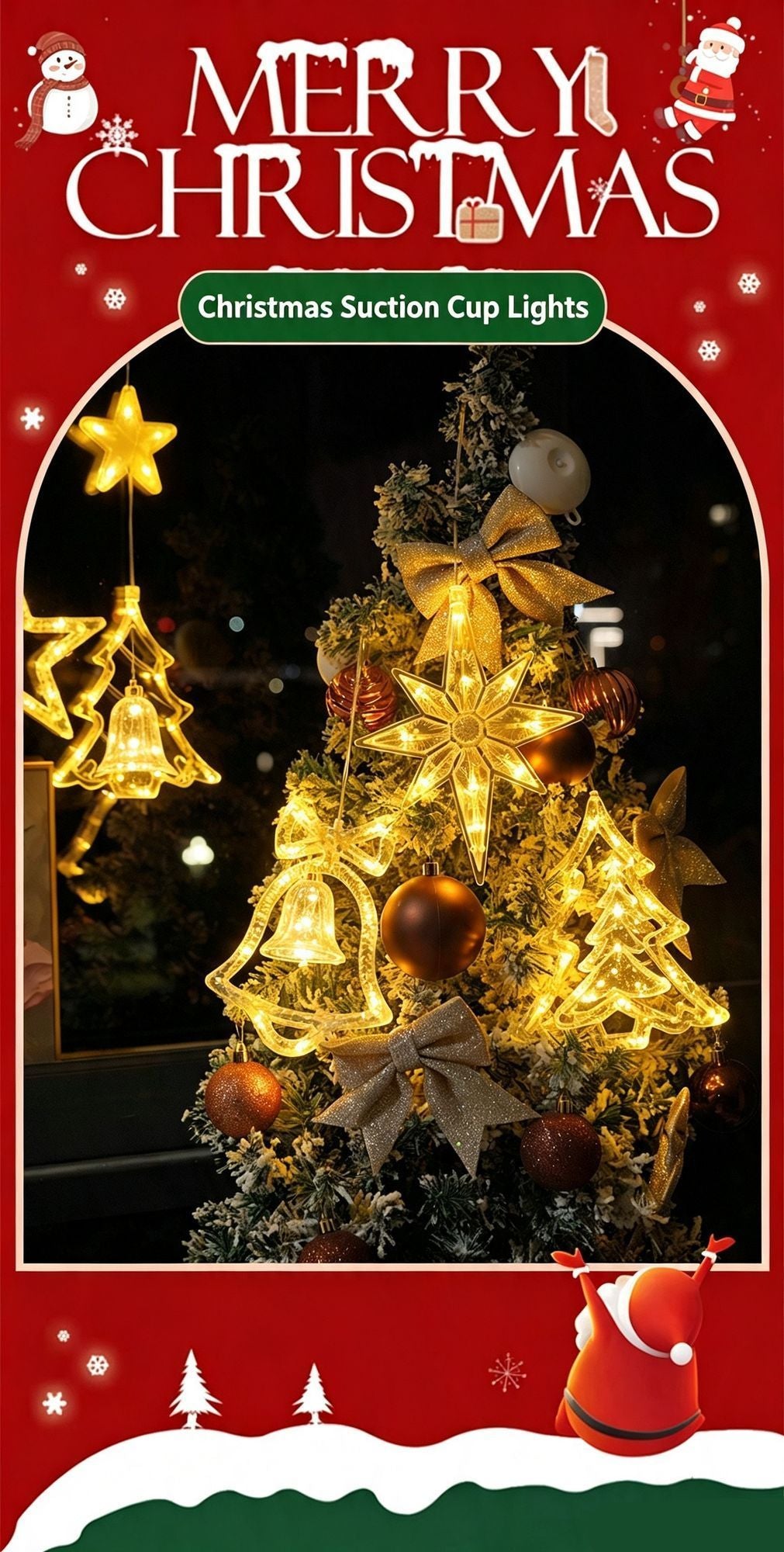 Warm White Moon LED Suction Cup Lights, Battery Powered Gentle Winter Festive Home Window Decor
