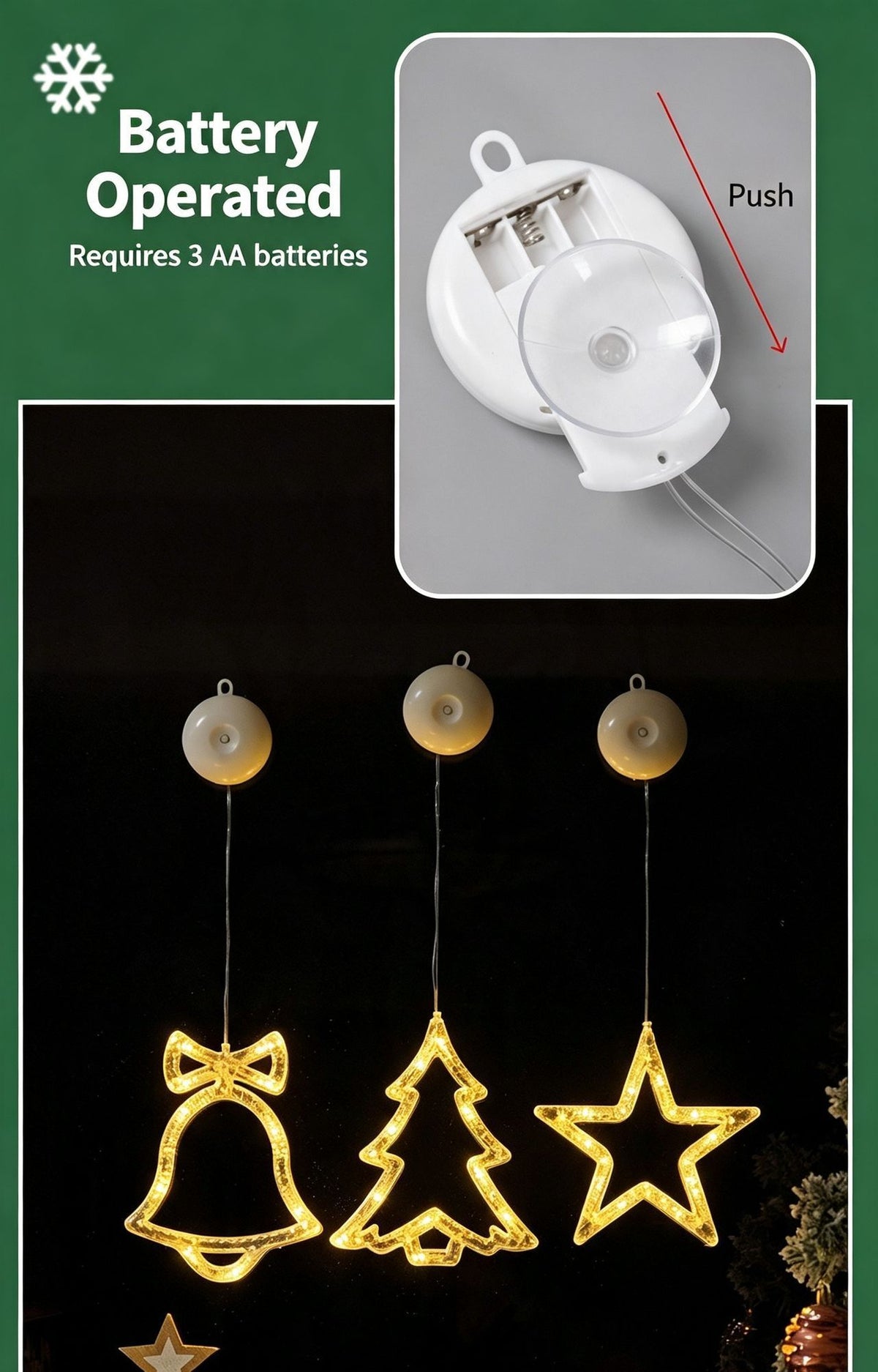 Warm White Angel Shape LED Suction Cup Lights, Battery Powered Graceful Indoor Christmas Window Ornaments